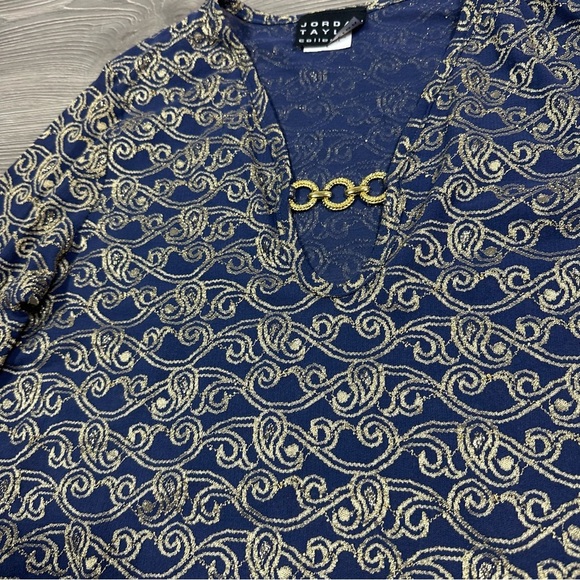 Jordan Taylor Navy Mesh Dress with Gold Design and Embellishment - Picture 2 of 6